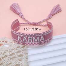 1 chiếc vòng tay chữ cái Karma dệt thủ công, phụ kiện chúc phúc phong cách tối giản cổ điển, sáng tạo, thường ngày. - Màu Hồng baby - Xem 6