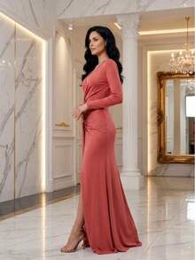 Women Plus Bridesmaid Dresses - Salmon - View 2