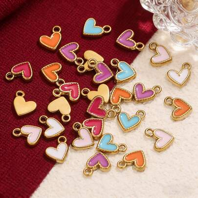 1/5pcs 304 Stainless Steel 18k Gold Plated Enamel Dripping Oil Small Heart Pendant, Ladies Stainless Steel Charms, Make Bracelet Necklace DIY Jewellery Accessories Pendant