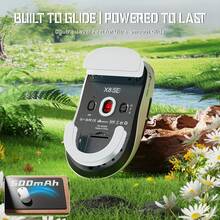 X8SE 游戏鼠标，支持三种连接模式：2.4G 蓝牙、USB-C 有线连接，搭载 BK52820 芯片和 PAW3311 传感器，超轻 59g，高精度、高灵敏度、低延迟，DPI 可调至 25000，按键寿命 8000 万次，40G 加速度，内置 500mAh 电池，适用于中大型手型的游戏玩家，符合人体工学设计，并通过技术认证，兼容 PC。 - 查看 10
