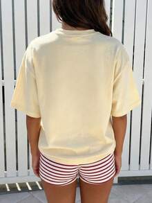 SPRITZ CLUB Graphic T-Shirt, Women's Casual Round Neck Short Sleeve Tee, Summer Vacation Beach Outfit - Light Apricot - View 3