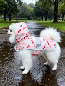 1 pieza Impermeable con capucha con estampado de frutas para perros/gatos, con tiras reflectantes, adecuado para mascotas medianas/pequeñas - Rosa - Ver 10