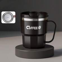400 ML Stainless Steel Reusable Coffee Cups With Lid, Mug With Handle, Stainless Steel Insulated Travel Coffee Cup For Christmas Gift - Black - View 3