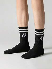 1双男士足球中筒袜，条纹运动休闲袜，透气吸湿足球跑步训练袜 - 彩色 - 查看 9