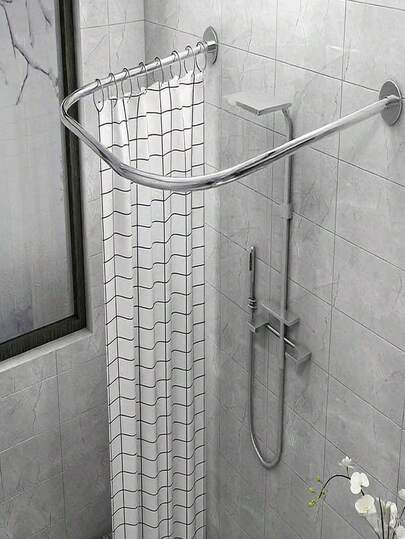Barra de cortina de ducha telescópica en forma de U, ajustable sin necesidad de perforar en la pared del baño