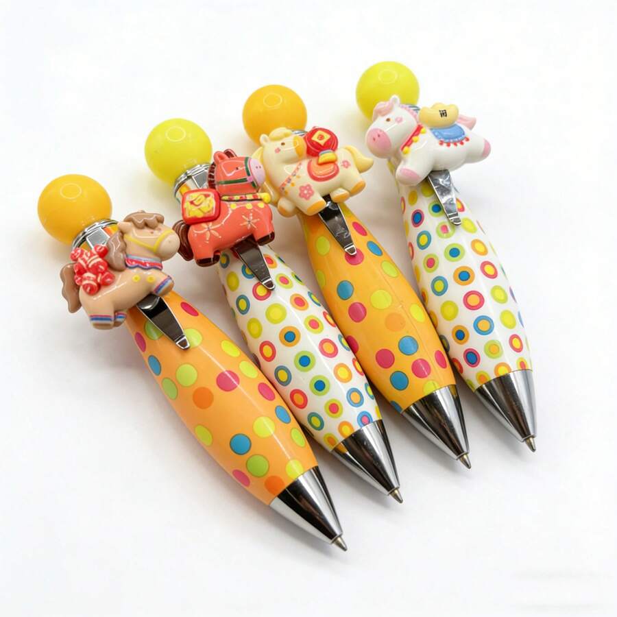 4 Pony Pendant Ballpoint Pens | Creative And Cute Pony Doll Design, Metal, Medium Point, Twistable, Year Of The Horse Stationery - Multicolor - View 1