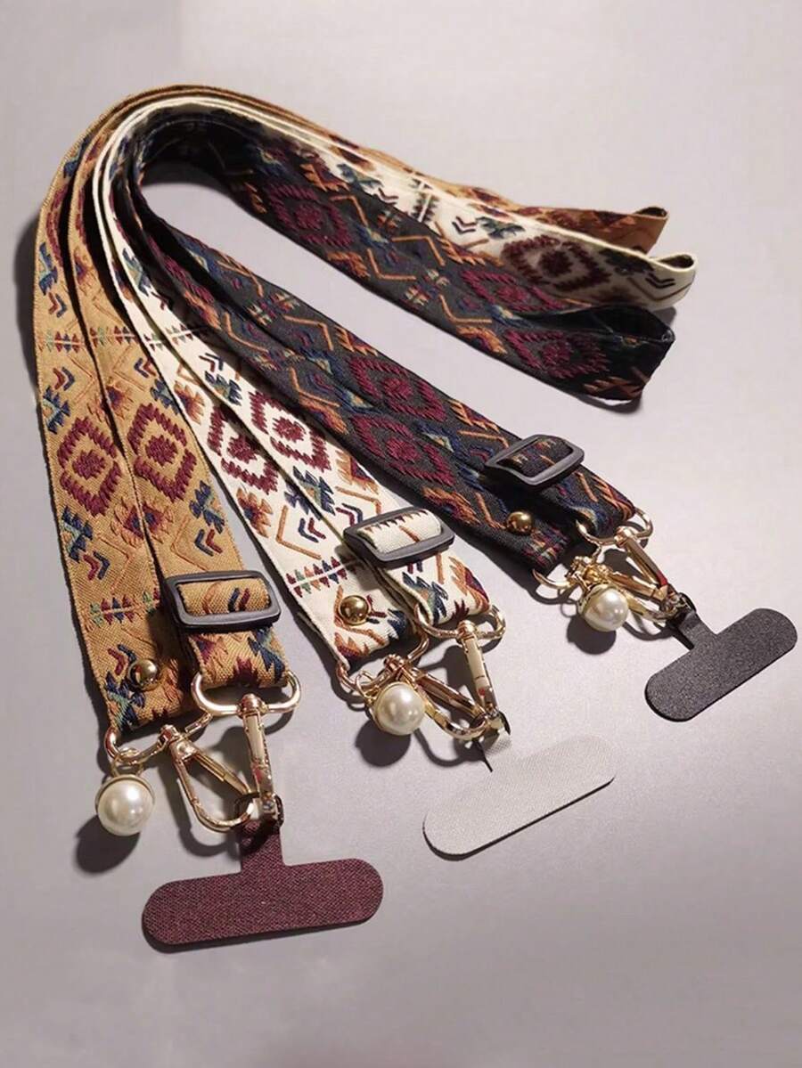 Minimalist Lanyard Gasket Rhombus Pattern Retro Pearl Lanyard Minimalist Fashion Halter Wide Shoulder Strap Long Detachable Phone Case Holder Spring Gift - Multicolor - View 1