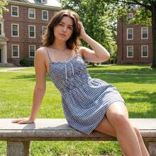 Women Summer Mini Bandeau Dress Off Shoulder Strapless Plaid Tube Top Dress With 2 Pockets - Royal Blue - View 5