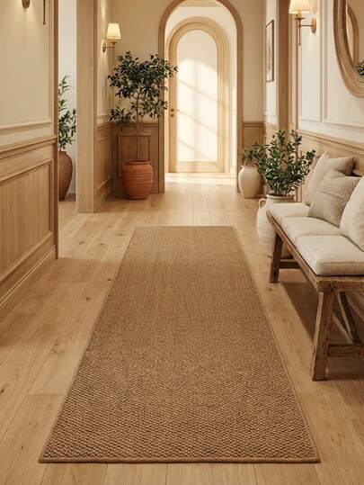 1 pieza Alfombra de dormitorio de imitación de sisal, ideal para pisos de madera dura en entradas, lavaderos, pasillos, dormitorios, cocinas, salas de estar y comedores, elegante felpudo de piso largo - Decoración del hogar de temporada, felpudo, lavable y antideslizante, perfecto para uso doméstico como alfombra de pasillo, alfombras de dormitorio, alfombras de cocina, alfombras de mesita de noche, alfombra color camello, decoración del hogar, decoración de cocina