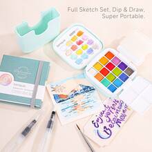 Solid Watercolor Gift Set, Rich Colors, Fine Texture, Layered Tones, Smooth Lines Fit Hand Shape, Comfortable Grip, 4-In-1 Bucket + Paints + Palette + Brushes, Portable For On-The-Go Creation, Suitable For Painting, Writing, Journaling, Postcards, Etc. - Painting Supplies - View 6