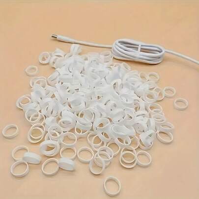 50根白色硅胶扎带 - 高弹性橡皮筋，适用于整理电线和数据线，家庭、办公室、学校收纳配件，简易线缆管理