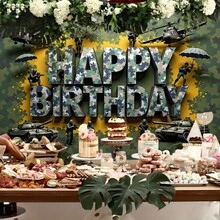2D Flat, 1 Piece Camouflage Birthday With Helicopter And Silhouettes  Camouflage Theme Party Decoration, Suitable Parties  Large Happy Birthday Sign, Suitable Indoor/Outdoor Activities  Durable (Soldier), 2D Flat - 多色 - 查看 6
