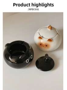 Tabletop Ashtray, Siamese Cat Cartoon Ceramic Covered Ashtray, High-Quality Home Decor Ashtray - Multicolor - View 7