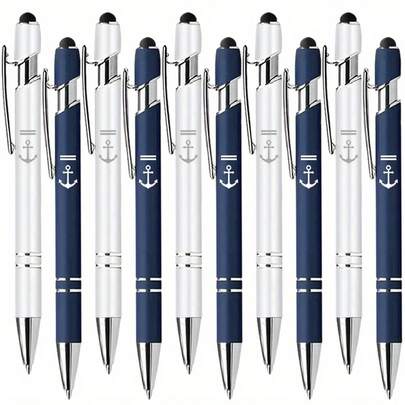 10支装锚形图案圆珠笔，海军蓝白笔杆，黑色墨水，书写流畅，优雅便携，是送给家人、朋友、老师、员工、同事的返校礼物，可选2/4/6/8支装。