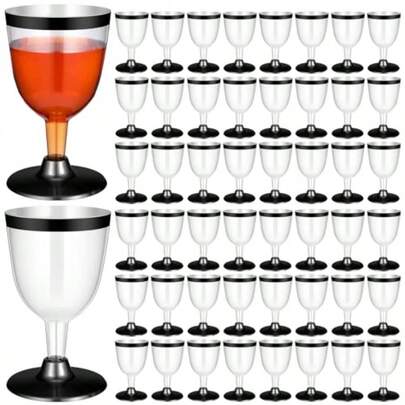 50 Pcs Rimmed Cups Plastic Wine Glasses Champagne Flutes 6 Oz Wine Cups Clear Toasting Glasses Mini Stemware For Wedding Bridal Shower Bachelorette Party Black  Bottles And Jars
