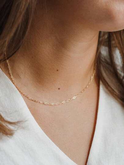 1件装女士极简不锈钢项链，迷你回形针项链，链条项链，精致链条项链，叠戴项链，女士首饰