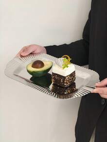 1件套欧式长方形不锈钢条纹边托盘，下午茶蛋糕水果盘，甜点盘，家用餐桌托盘 - 銀色 - 查看 10