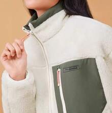 Skechers Women's New Warm & Comfortable Stand Collar Fleece Jacket, Cotton Padded - White - View 3