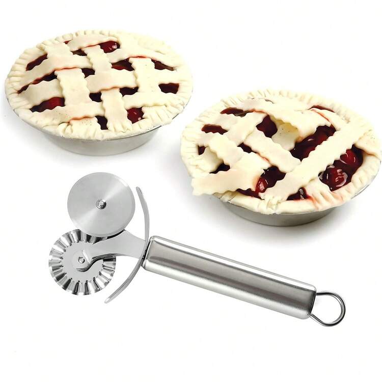 1/2 件装不锈钢披萨刀，带锯齿边缘和圆形手柄 - 重型 430 不锈钢烘焙工具，适用于自制披萨、糕点和饼干 - 銀色 - 查看 5