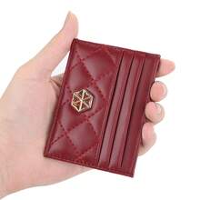 Baellerry 1个时尚简约菱形图案卡包，女士迷你信用卡钱包，高品质PU皮革多卡位设计，商务/通勤便携礼品 - 紅色 - 查看 9