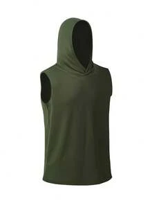 5-Pack, Men's Hooded Sports Vests, Men's Summer Sports Vests, Men's Summer Sports Hoodies, Sleeveless Hoodies, Suitable For Gym Workouts, Ball Sports, Outdoor Leisure, Hiking, Polyester Mesh, Breathable And Sweat-Proof, Men's Cool Vests, Multiple Colors Available, High Quality. - 軍綠色 - 查看 4
