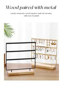 Iron & Wood Jewelry Display Stand, Earring, Earrings, Necklace, Ring Holder Organizer - Multicolor - View 1