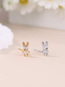 1 chiếc khuyên mũi hình chữ L 20G hình thỏ dễ thương đính đá CZ trong suốt, vàng/bạc, trang sức xỏ lỗ mũi tối giản phù hợp cho hàng ngày, đi biển và dự tiệc. - L193 - Xem 5