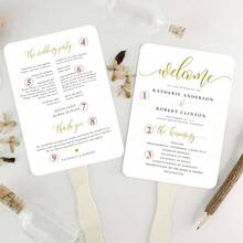 1/10/30pcs Customized Wedding Paper Fans, Personalized Printed Ceremony Fans With Wooden Sticks (Ribbon Not Included), Minimalist Boho Style, White/Black Fans - Multicolor - View 30