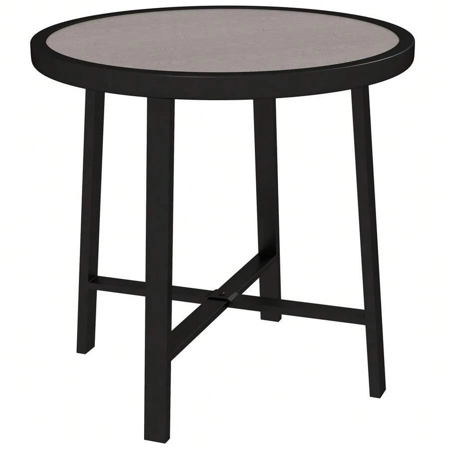 Round Small Garden Table 50.5cm Outdoor Side Table With SPC Tabletop Metal Frame And Anti-Slip Foot Pads For Garden Balcony Grey Wood Effect - Grey - View 1