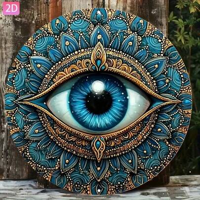 2D Flat, Vintage Metal Sign "Evil Eye", Wall Decor, Suitable For Yard, Garden, Kitchen, Bar, Room, Outdoor, Garage, Club, Cafe, Restaurant, Holiday, Wall Art, Size 8*8 Inches, Perfect For Room Decoration, 2D Flat, Pre-Drilled Holes, Style As Shown In Size Image