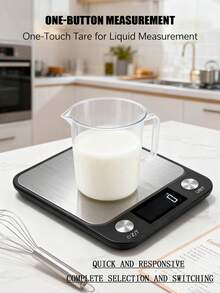 大型电子厨房秤，拥有宽大的秤面和清晰易懂的操作按钮。量程10公斤，测量精准，一键归零，单位快速转换。配备防滑硅胶垫，非常适合烘焙和烹饪。电池供电（不含电池）。 - 廚房秤 - 查看 5