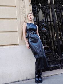 TRAFZA 春夏优雅女士仿皮腰带上衣半裙套装 - 咖啡棕 - 查看 7