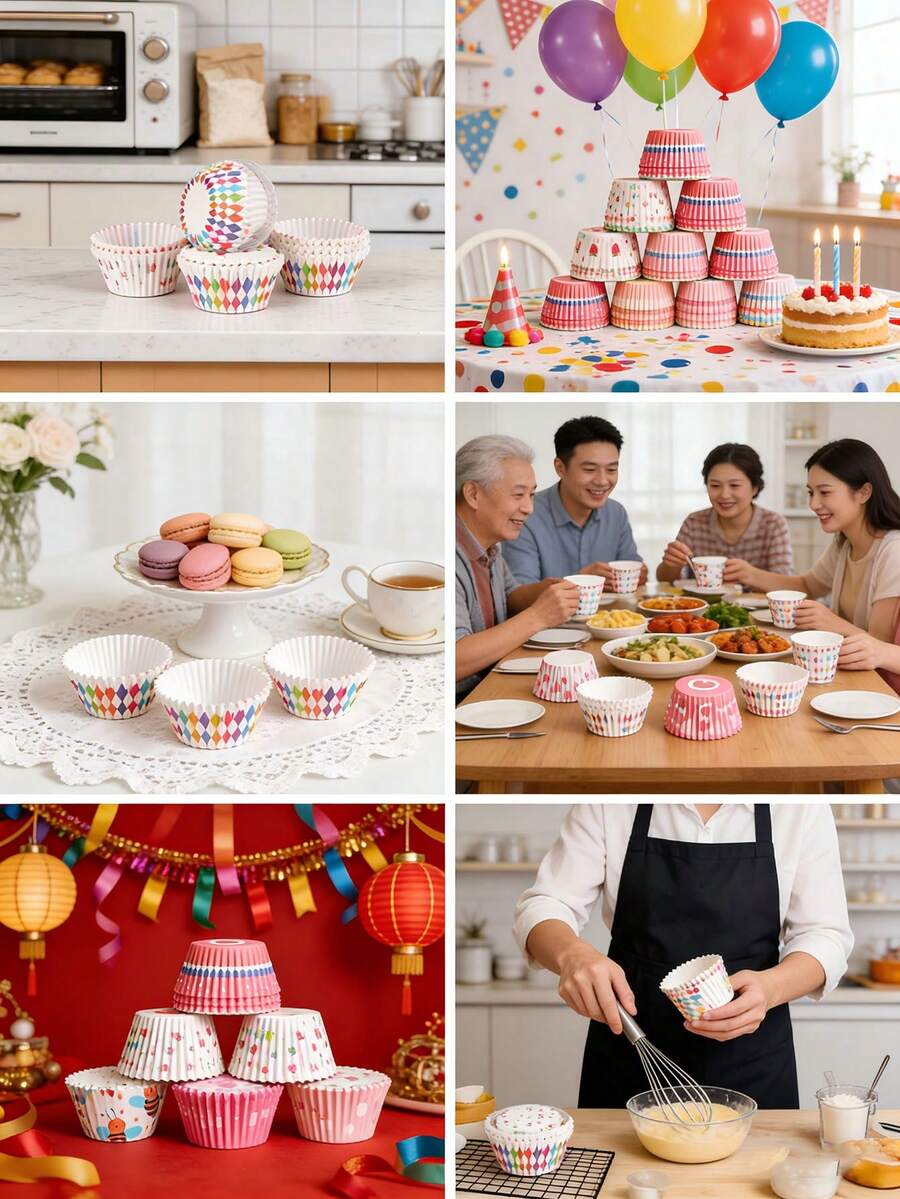 High-Quality Non-Stick Cupcake Liners, Home Baking Paper Cups, Individual Wrapped Muffin Cups In Random Colors (Various Styles May Not Be Fully Displayed In The Image) - View 1