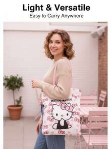 Sanrio Hello Kitty Canvas Lunch School Duffle Tote Bags For Women, Cute Pink Hello Kitty Party Favors Laptop Pouch Makeup Bag For Girls For School, Suitable For Commuting, School, And Shopping, Convenient For Outdoor, Perfect Gift For Friends Teachers, And Ideal For Birthday, Vacations And Holidays - KT - View 4