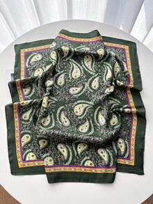 1条女士春夏印花仿丝70厘米方巾，可作围脖，日常使用 - 橄欖綠 - 查看 3