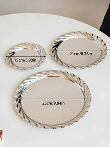 1个欧式不锈钢螺旋边托盘，下午茶蛋糕水果盘，甜点盘，家用餐桌托盘 - 銀色 - 查看 2