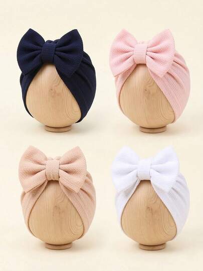 4 Baby Hats For Newborns, 0-12 Months Old, Bow Baby Hats, Daily Casual Wear, Warm And Windproof Baby Hats, Children's Hats