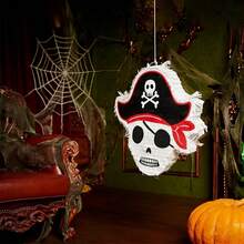 4pcs/Set Pirate Head Shaped Piñata, Ocean Themed Piñata, Suitable For Birthday Party, Party Decoration, Fun Decoration, Photo Prop, Includes Bat & Blindfold, Confetti - View 4