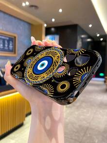 1个时尚恶魔之眼图案不规则奶油色手机壳，适合女性日常使用，兼容三星Galaxy S23/S24/S25/S26/A57/A37/A17/A07，//纯安卓系列 - 黑色 - 查看 2