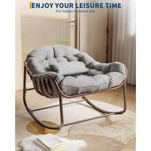 Silla de balanceo al aire libre de 36,6 pulgadas para la sala de estar, Silla de huevo Rocker Papasan cómoda con marco de metal, Silla de balanceo al aire libre de interior para el jardín del patio del dormitorio del césped del porche - Gris - Ver 6