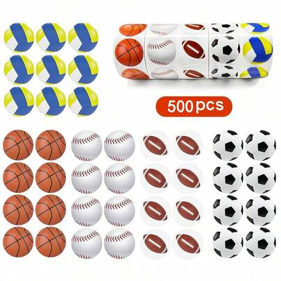 500 Sheets/Roll Soccer, Basketball, Volleyball, And Football Labels Fun Cartoon-Themed, Exquisitely Designed Roll Stickers DIY Decorative Stickers For Guitars, Notebooks, And Skateboards