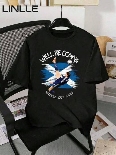 LINLLE 1PC Men's We'll Be Coming 2026 - Scotland World Cup 2026 – Tartan Army Returns T-Shirt ,Current Fashion Outfits,Fashionable Street Style,Unisex,Suitable For All Seasons, Made Of Cotton, Comfortable And Breathable,Mens Gifts NOIP