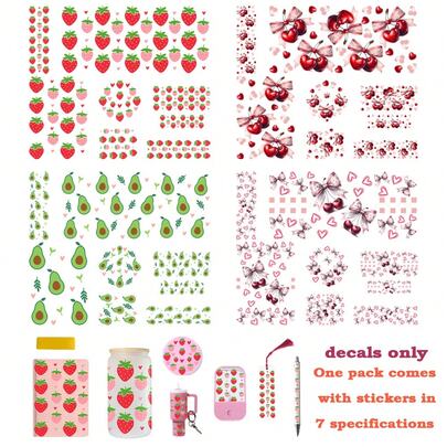 【7件套UV DTF贴纸套装+1个工具】 - 包括16盎司杯子贴纸 x1、A6笔记本贴纸 x1、迷你杯钥匙扣贴纸 x1、瓶子贴纸 x1、笔套 x1、书签 x1、杯盖贴纸 x1 和工具 x1 - 易于粘贴，持久耐用，套装，组合装，复活节/母亲节/父亲节礼物之选