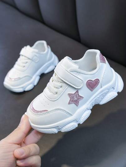 1 Pair Children's Non-Slip Soft-Sole Toddler Shoes, Boys' And Girls' White Sports Sneakers, Suitable For All Seasons