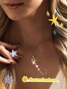 Personalized 2-Letter Initial Necklace, Elegant Name Pendant Necklace, Couple Necklace, Anniversary Gift - Multicolor - View 2