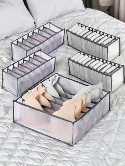 1/3pcs Underwear Storage Box With Drawers And Compartments, Household Wardrobe Storage Bag For Clothes And Socks, Made Of Mesh Fabric, Suitable For Decorating Holiday, Room, Bedroom, Dresses, Pants, Shoes, Jeans, Boots, Skirts, Storage Bag, Home Organization