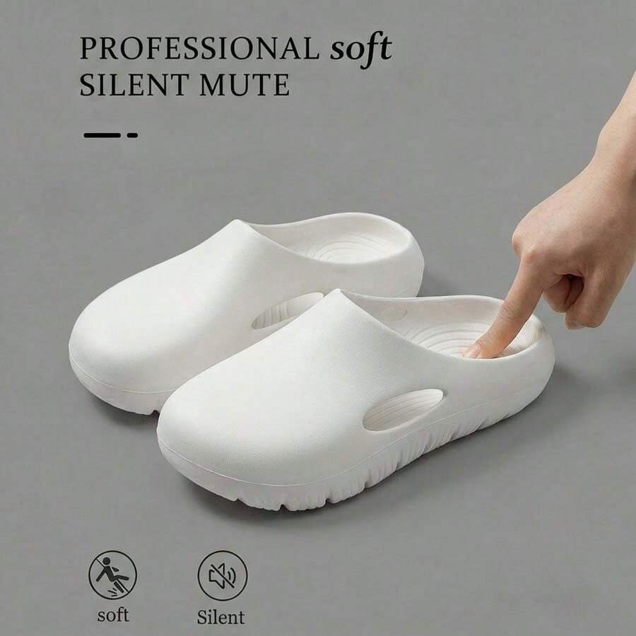 New Casual Versatile EVA Slide Sandals, Thick Sole Wear-Resistant Beach Slippers For Couples, Summer - White - View 1