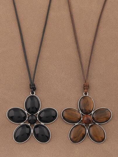 1 件时尚大花朵吊坠蜡绳项链，适合女士日常佩戴，34 英寸