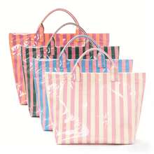 Girls Personalized Striped Tote Bag, Lightweight Large Capacity Portable Shoulder Carry Bag, Travel Beach Bag - Multicolor - View 10