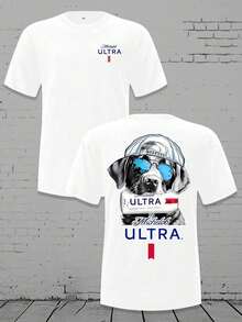 Men's Loose Crewneck T - Shirt - Michelob Ultra Cool Dog (Sunglasses & Cap) Graphic, 220g Soft Cotton Tee,Mens Clothes,Graphic T,Vintage Polo Graphic Tees,Graphic T Shirt - trắng - Xem 1